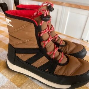 Sorel Whitney II Kids Tan and Red Snow Boots